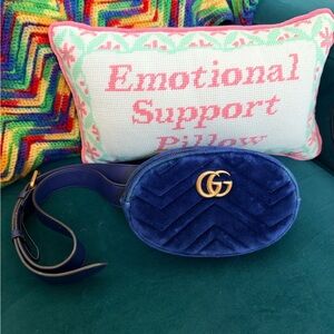 Gucci Blue Velvet GG Marmont Belt Bag with Gold Hardware